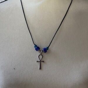 Ankh Pendant Necklace with Blue Beads